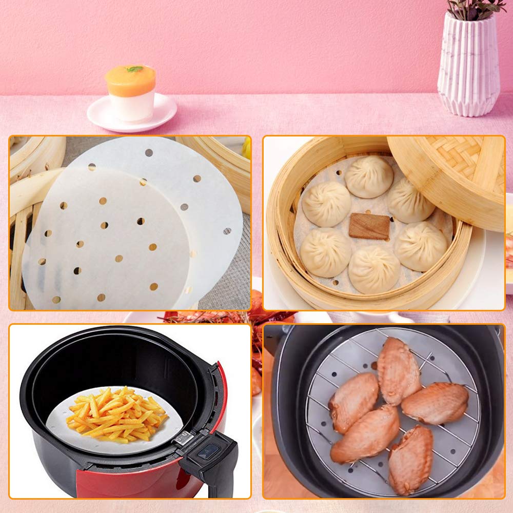 WanderLand Air Fryer Paper Liners - 100 Pack 9-Inch Round Parchment Sheets, Nonstick & Disposable Baking Liners for Microwave, Oil & Water Resistant, Bleach-Free - Perfect for Air Fryers, Baking, and Meal Prep