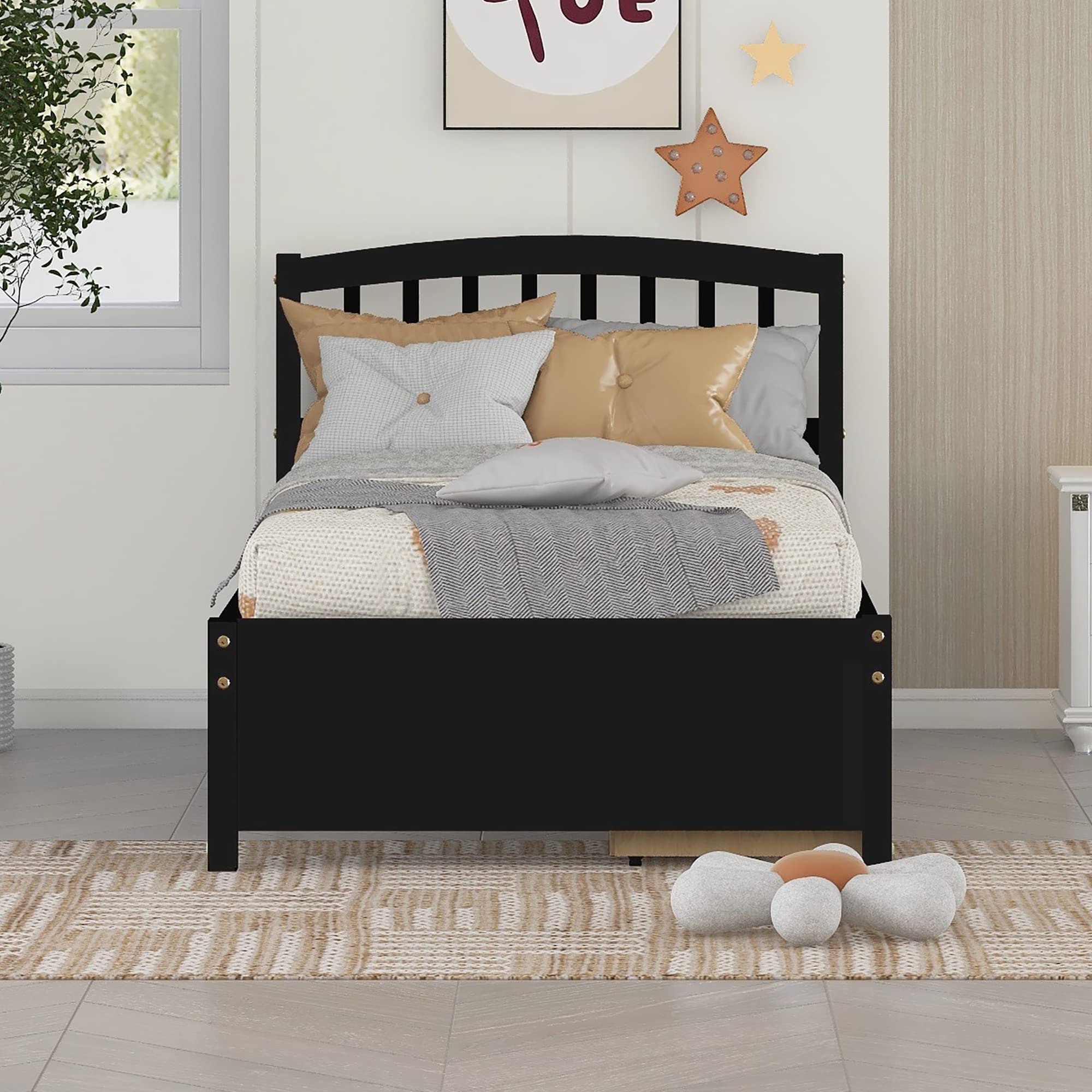 Twin Bed Frame with Storage Drawers - Solid Wood Platform Bed with Headboard & Footboard for Kids, Teens & Adults - Espresso Finish - Perfect for Small Bedrooms, Guest Rooms & Dormitories