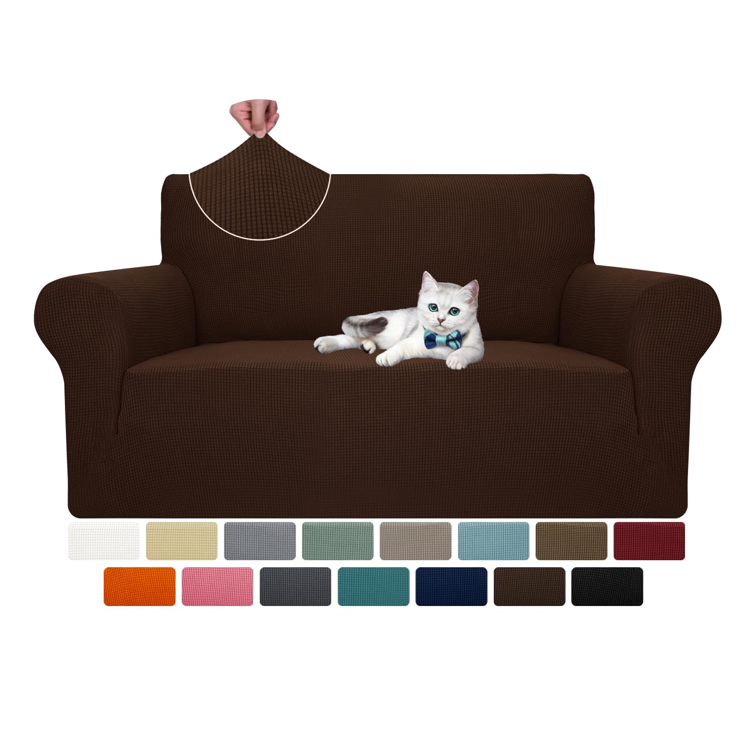 MAXIJIN Stretch Loveseat Sofa Slipcover - 1 Piece Washable Pet Proof Furniture Protector for 2 Cushion Couches, Non-Slip Sofa Cover for Dogs & Cats (Loveseat, Coffee) - Perfect for Living Room, Apartment & Pet-Friendly Homes