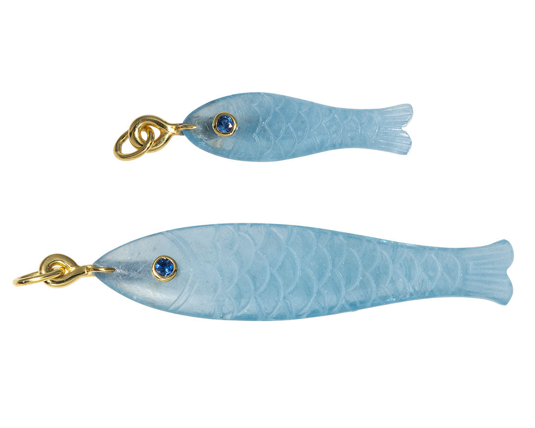 14K Gold Aquamarine & Sapphire Fish Pendant Necklace - Elegant Jewelry for Women, Perfect Gift for Birthday, Anniversary & Special Occasions