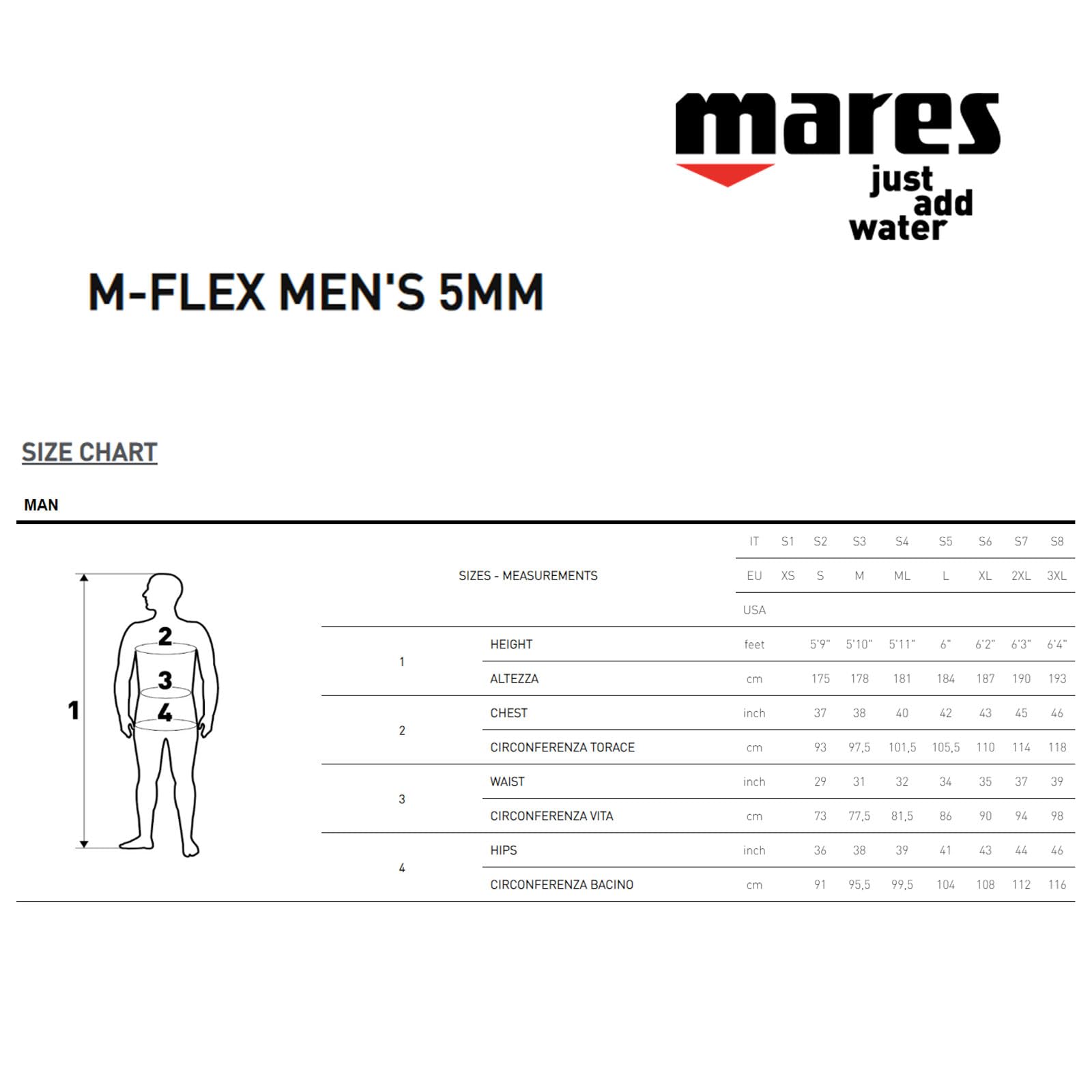 Mares M-Flex 5mm Neoprene Full Body Scuba Diving Wetsuit for Men - Thermal Protection in Temperate Waters - Perfect for Recreational Diving, Snorkeling & Water Sports