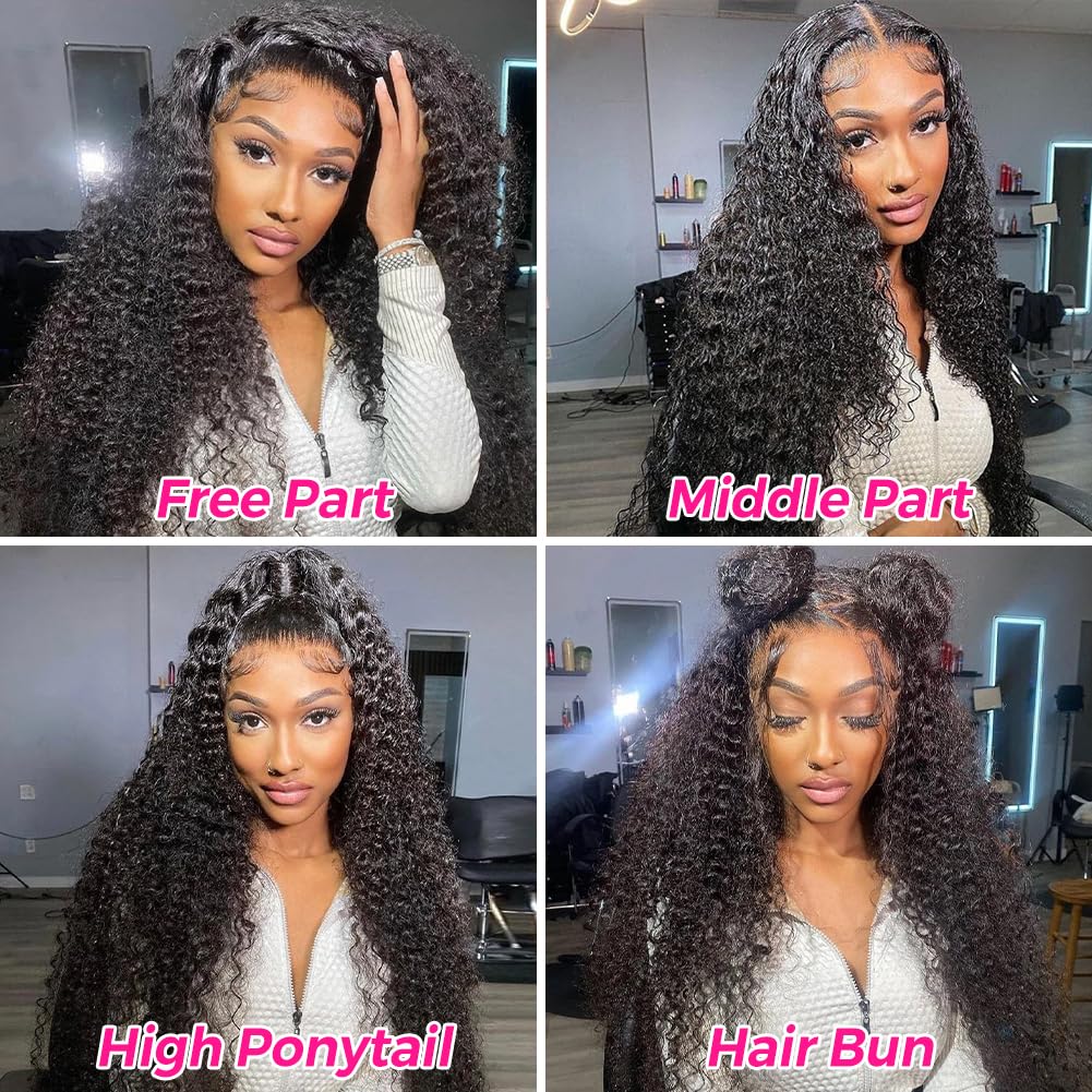 13x4 HD Transparent Lace Front Wigs Human Hair with Baby Hair & Bleached Knots - 180% Density Brazilian Deep Wave Human Hair Wigs for Black Women (24 Inch, Black) - Perfect for Daily Wear, Special Occasions & Protective Styling