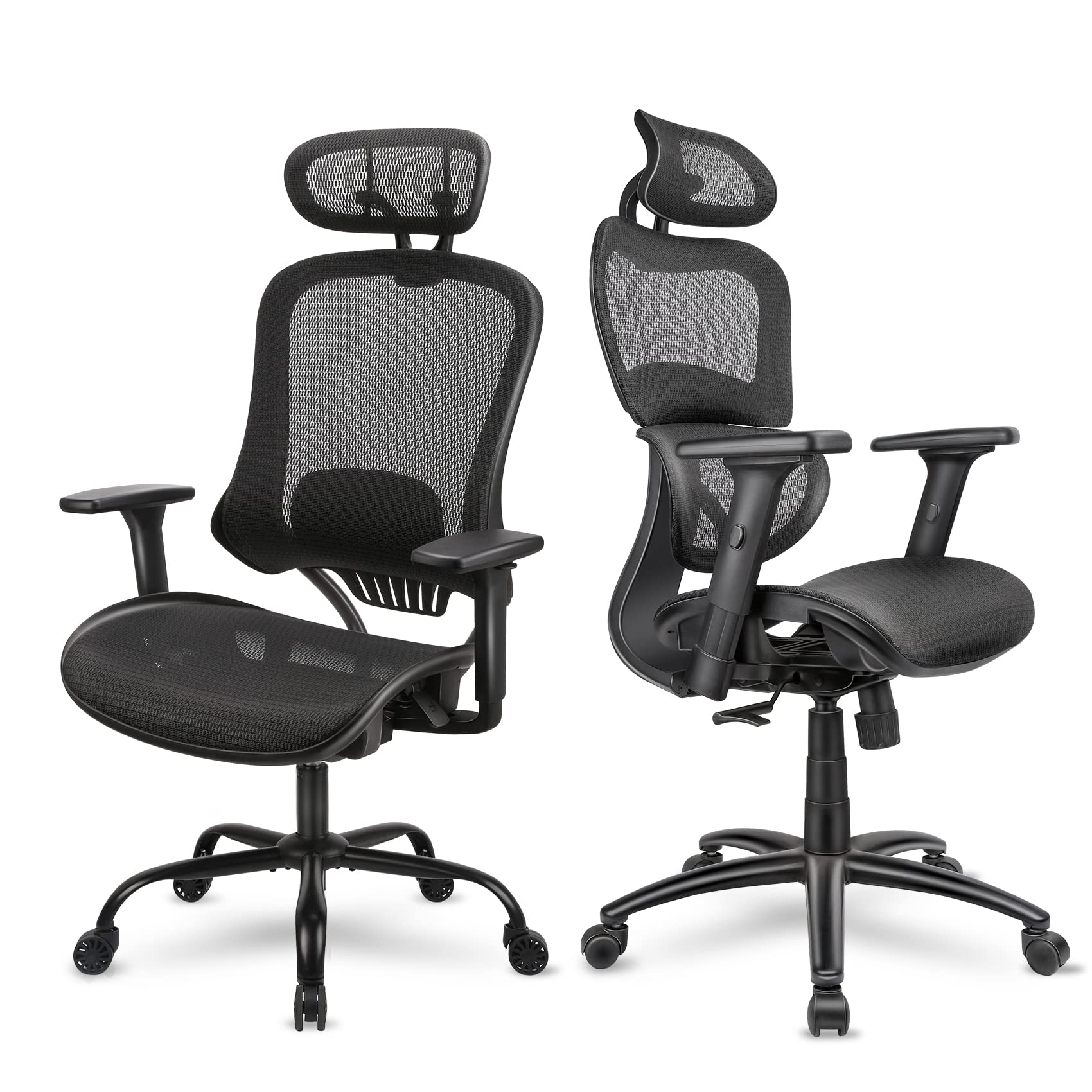 Komene Ergonomic Mesh Office Chair - High Back Computer Chair with Adjustable Lumbar Support, Headrest & 3D Armrests - Breathable Rolling Desk Chair for Home & Office (Black) - Perfect for Long Work Hours, Gaming & Remote Work
