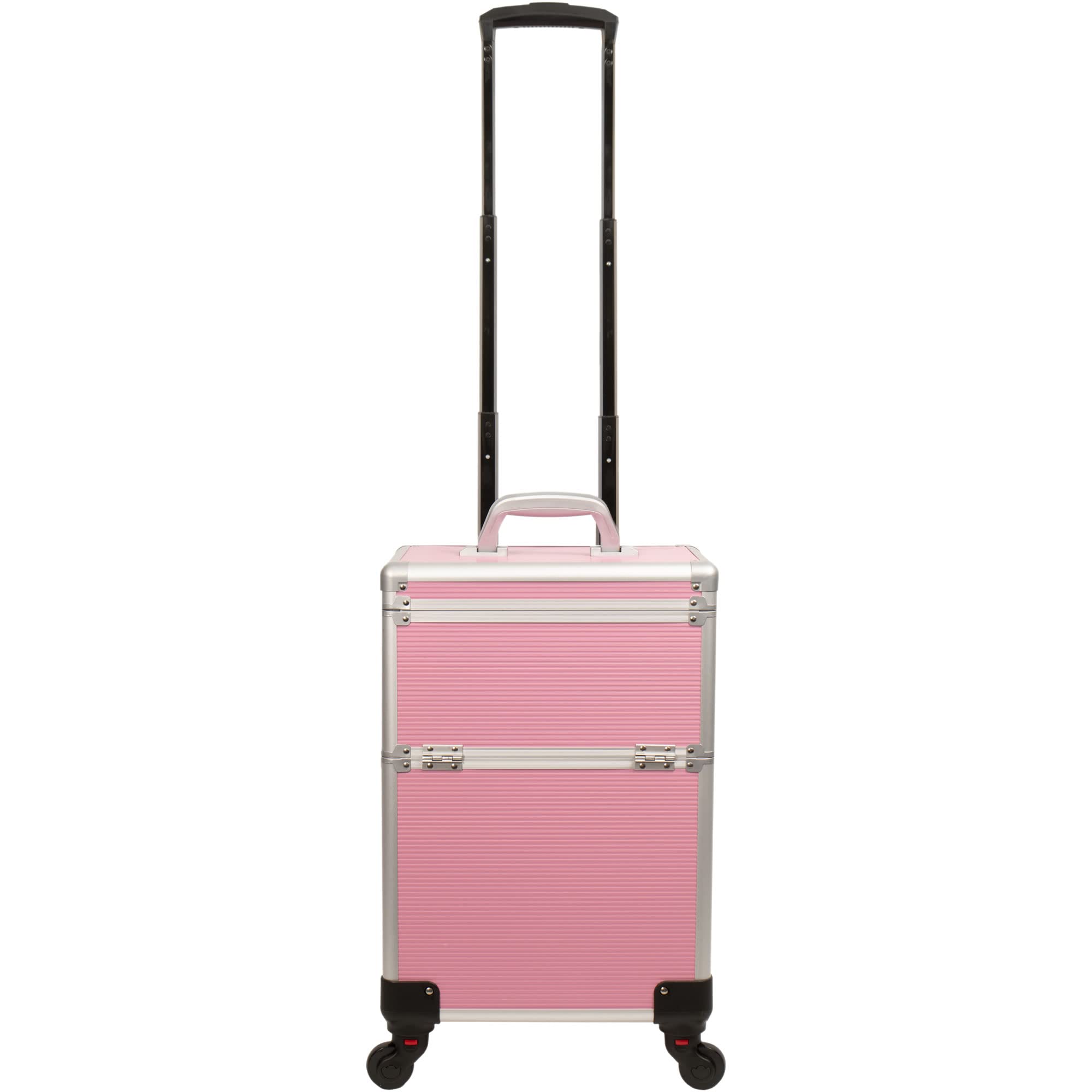 HIKER Professional Makeup Rolling Case HK6501 - 2 in 1 Hair Stylist Organizer with 3 Slide Drawers & Removable Tray | 4-Wheel Spinner Luggage with Lock, Mirror, Extra Lid & Shoulder Strap | Pink Matte Cosmetic Case for Travel & Salon Use