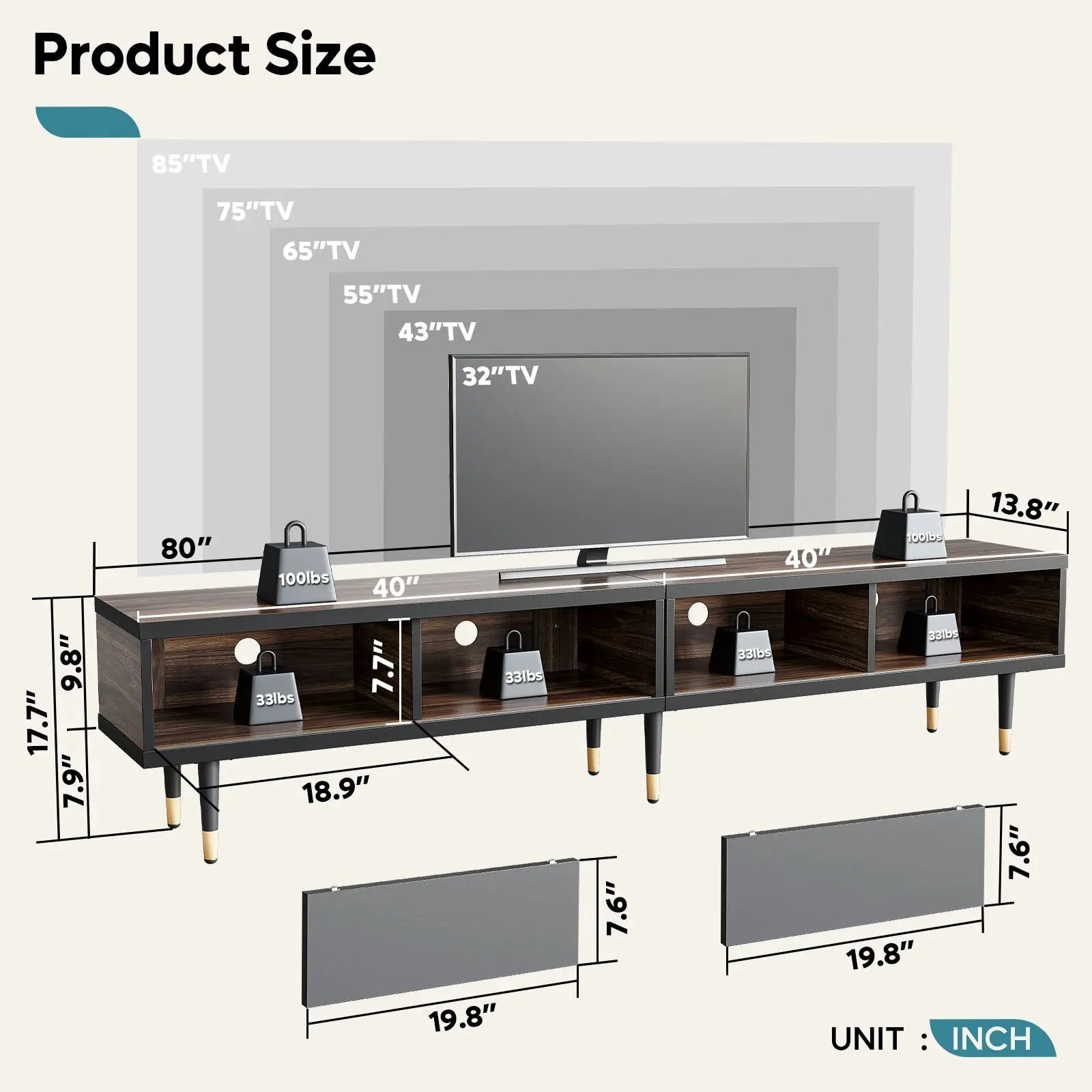 Bestier Mid Century Modern TV Stand for 85 inch TVs - 2-in-1 Long Entertainment Center TV Cabinet with Storage for Living Room, Home Theater & Family Room