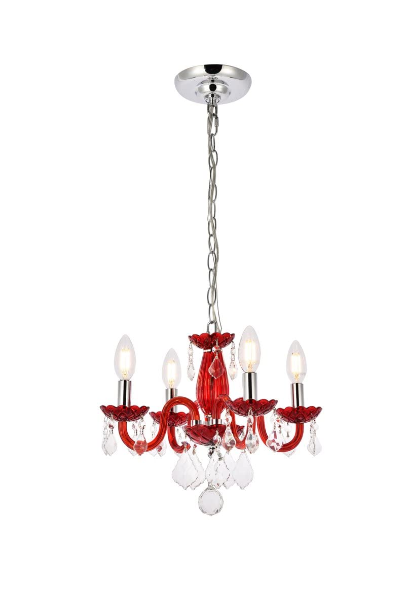 7804D15RD/RC Rococo Collection 4-Light Chandelier - Royal Cut Bordeaux Red Finish for Dining Room & Living Room Lighting