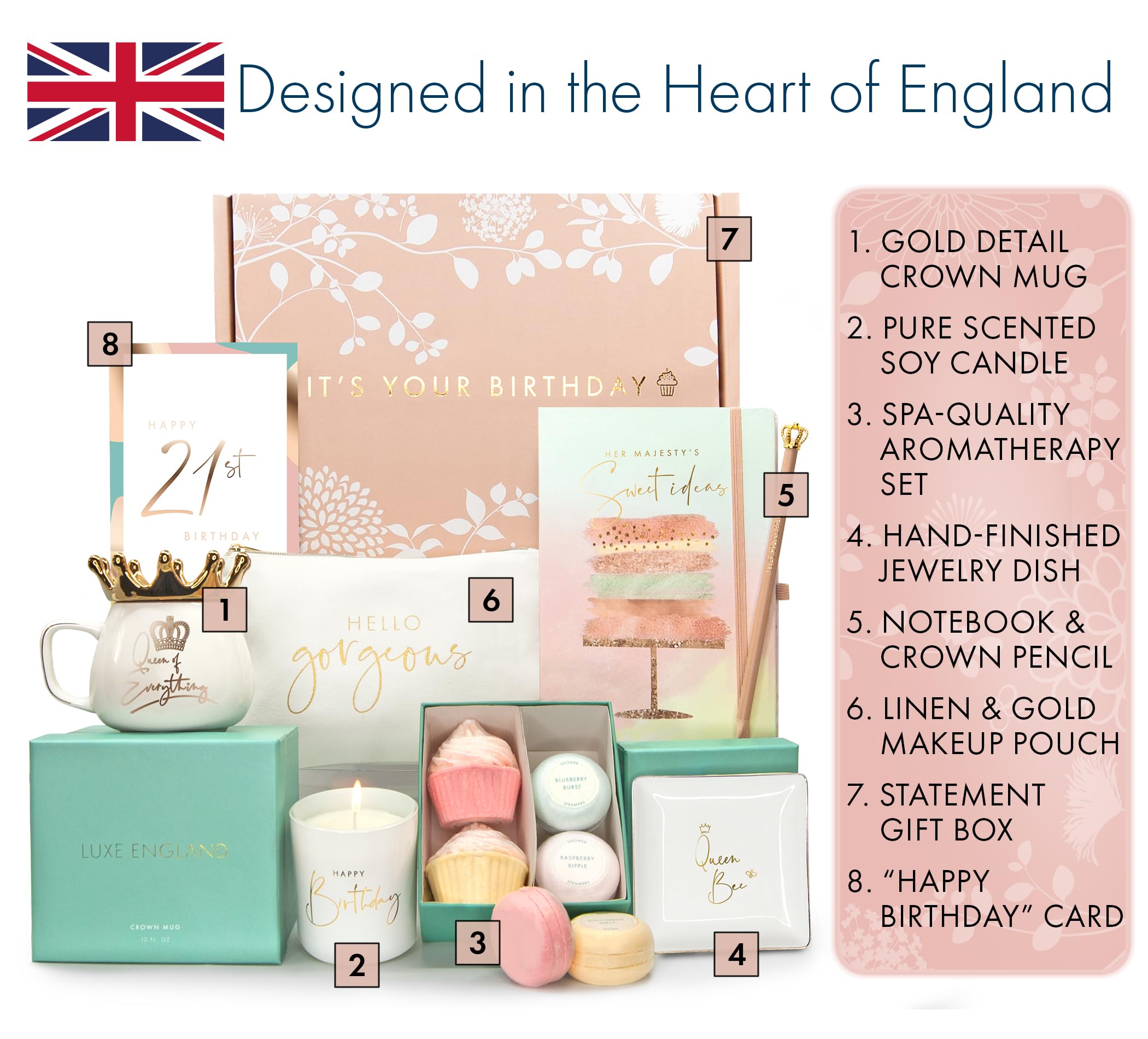 Luxury 21st Birthday Gift Baskets for Women - Elegant British-Designed Present for Her | Perfect Birthday Gift for Best Friend, Sister or Daughter | Ideal for Milestone Celebrations, Graduation Gifts & Special Occasions