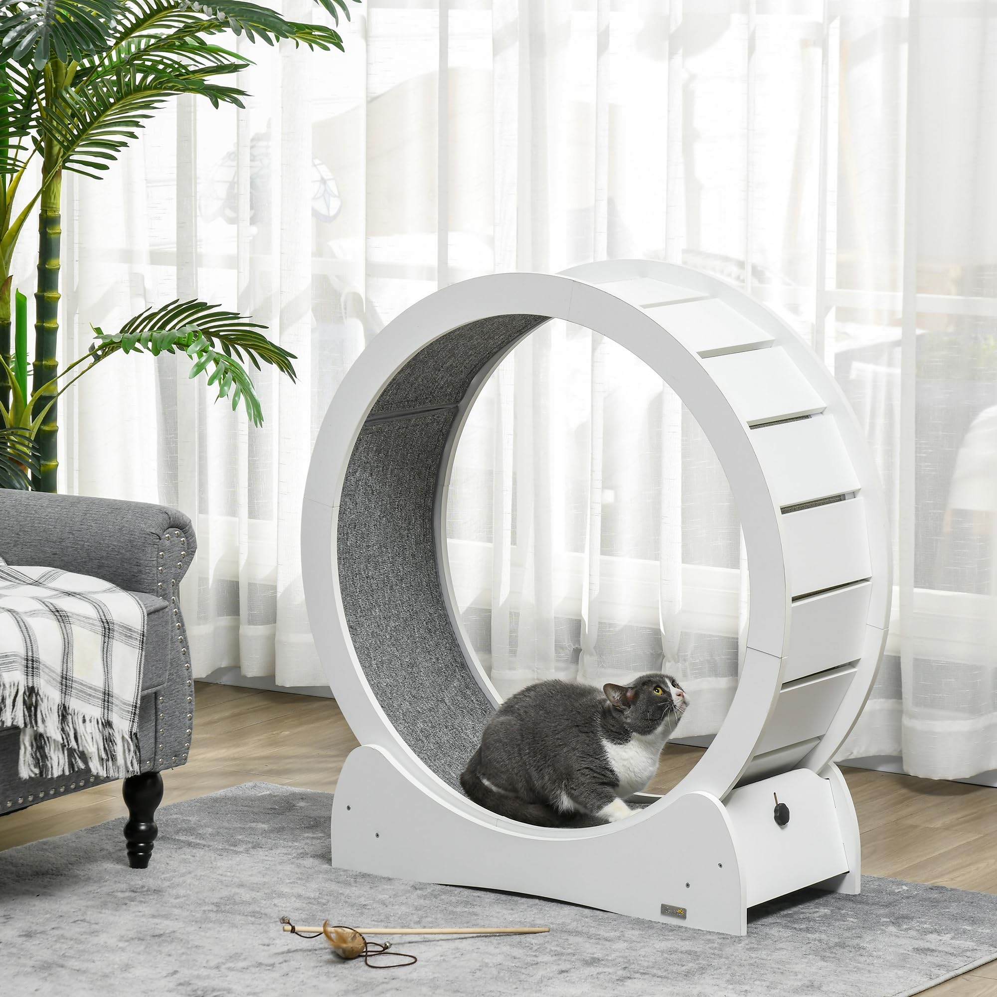 PawHut 30 Inch Cat Exercise Wheel - Indoor Cat Treadmill with Brake for Fitness & Health, White | Perfect for Small Spaces & Active Cats Playtime