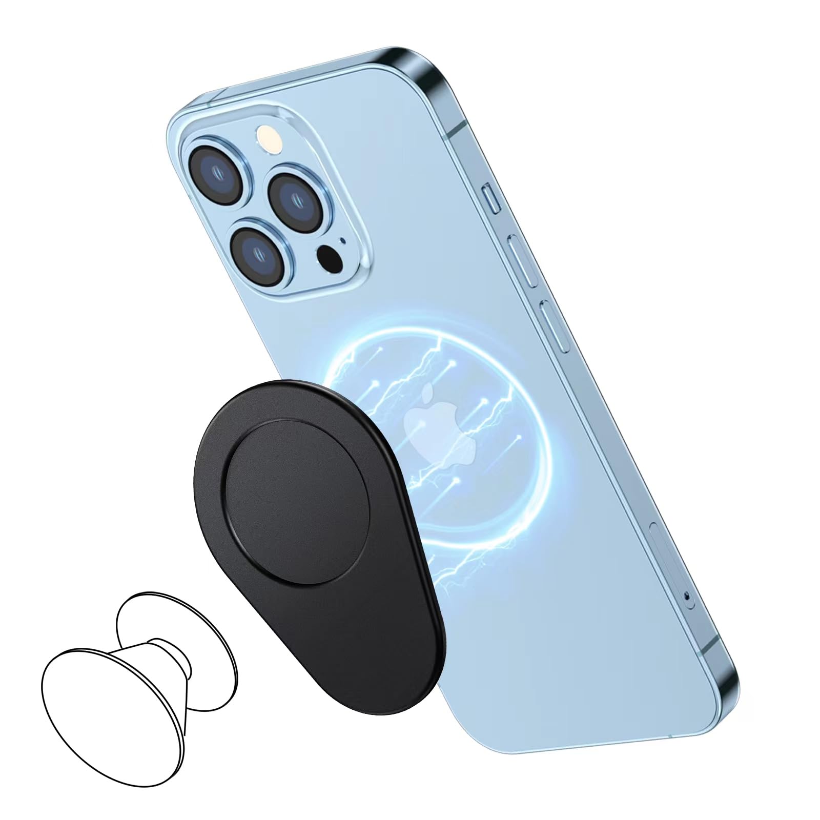 AUROX Magnetic Base Plate Compatible with iPhone 14 13 12 Series - Works with MagSafe, PopSocket Grip & Phone Ring Holder - Removable Wireless Charging (Black) - Perfect for Hands-Free Viewing, Secure Grip & Wireless Charging on the Go