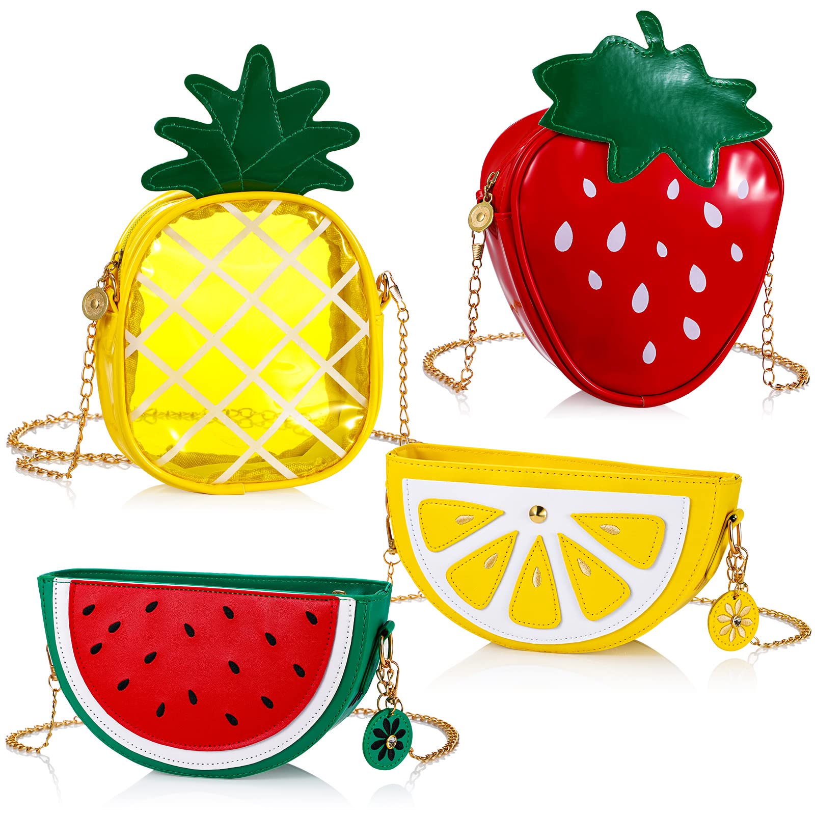 Set of 4 Cute Fruit-Shaped Shoulder Bags - Avocado, Orange, Lemon & Watermelon Crossbody Purse for Women | Novelty Mini Wallet & Fashion Accessory | Perfect for Beach, Shopping, Travel & Everyday Use