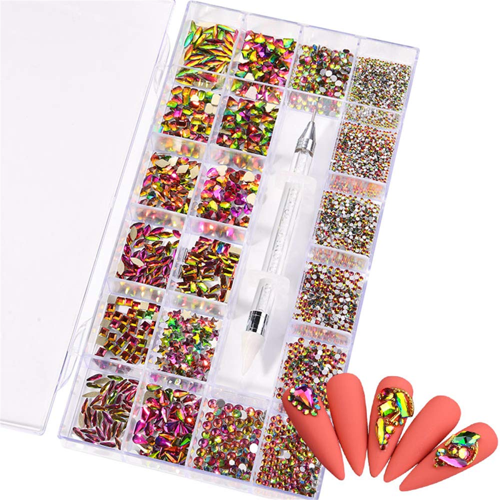 600+2100 Pcs AB Crystal Rhinestones Set - Round & Multishape Glass Rhinestones with Pick Up Pen for Nail Art, Clothing, Face Jewelry | DIY Crafts, Costume Design, Wedding Decor Accessories