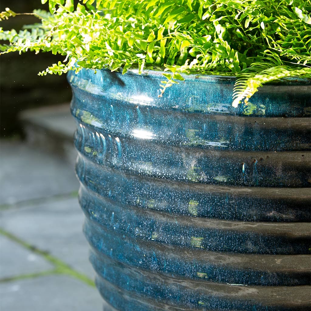 Campania International Linea Planter Set of 3 - Indigo Rain Ceramic Flower Pots for Indoor & Outdoor Plants - Perfect for Patio, Garden, and Home Decor