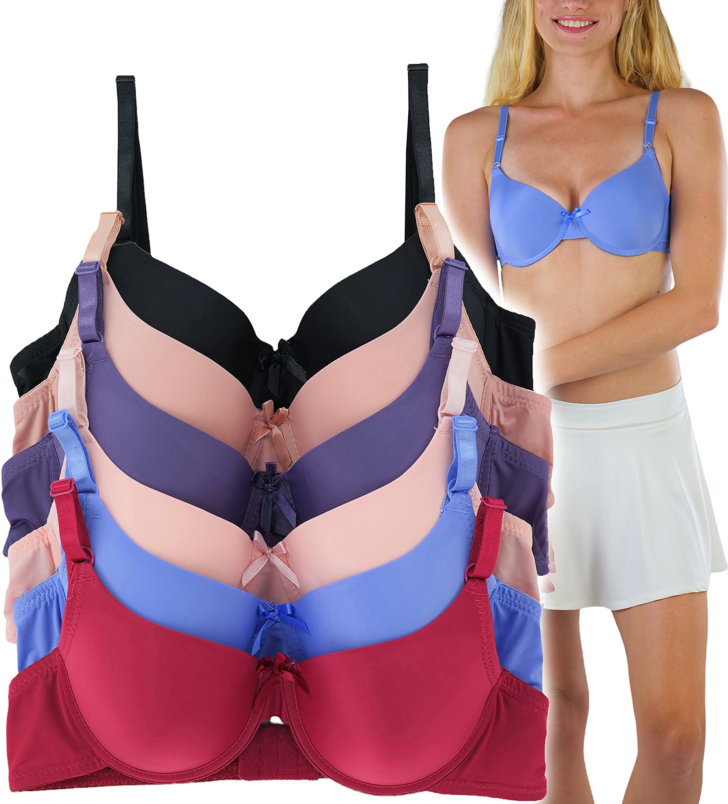 ToBeInStyle Women's 6-Pack Comfortable Underwire Padded Bras - Supportive & Breathable for Everyday Wear, Workout & Lounge