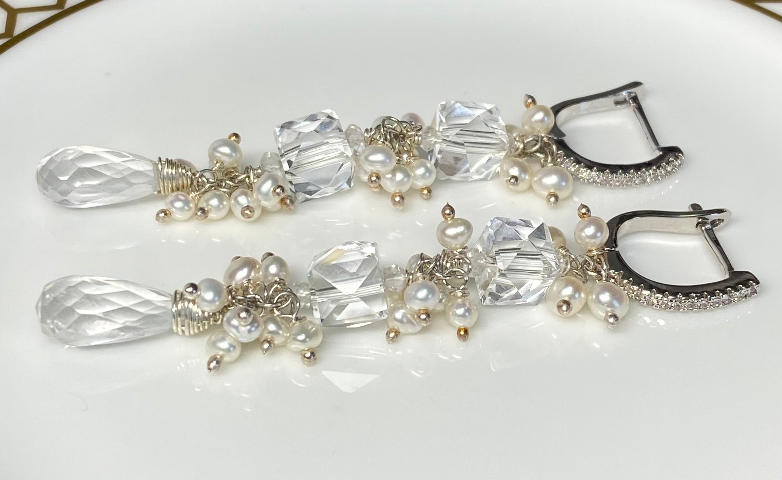 Crystal Quartz Long Wedding Earrings Sterling Silver - Elegant Bridal Jewelry for Weddings, Prom & Special Occasions