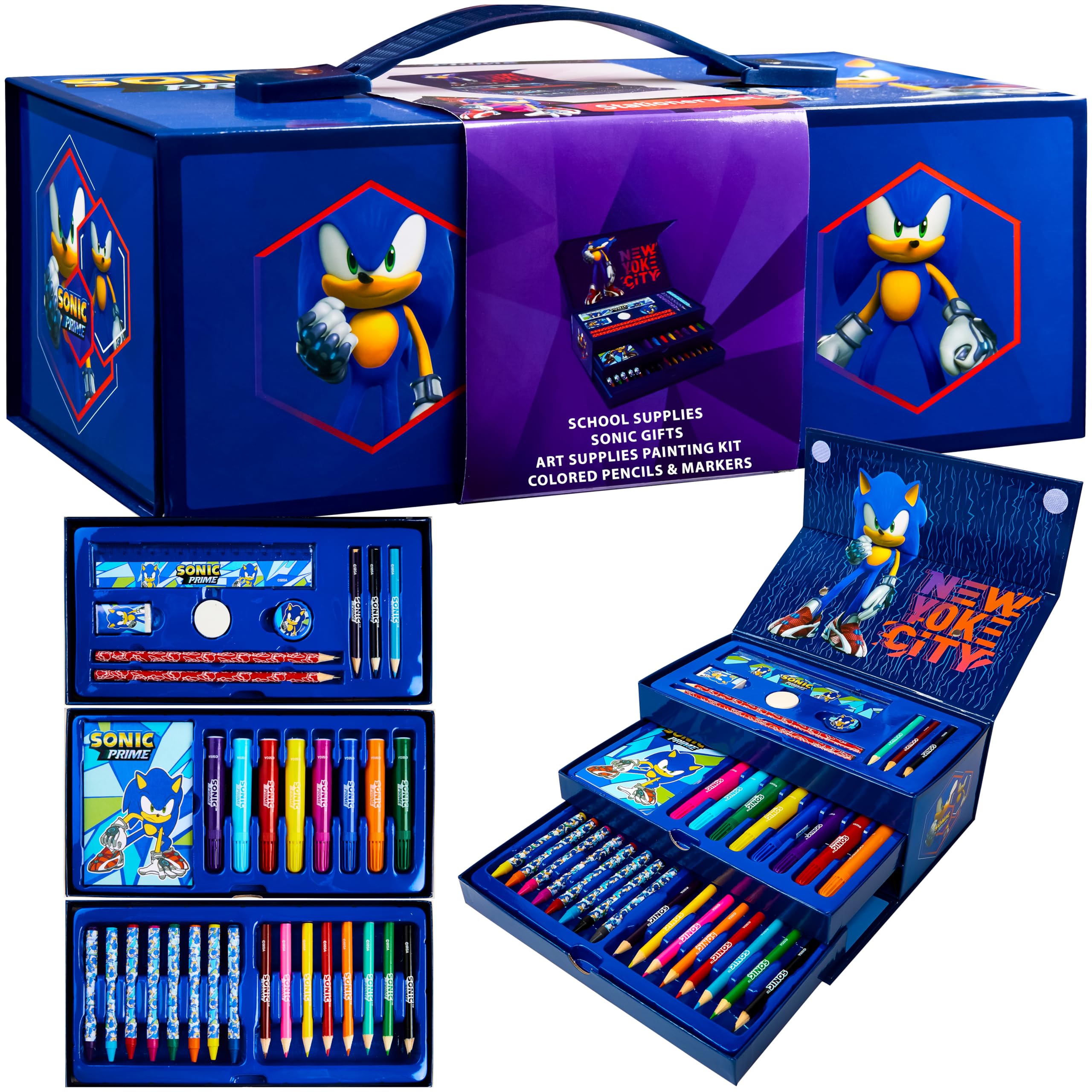 Sonic the Hedgehog Kids Drawing & Coloring Set with Colored Pencils, Markers & School Supplies - Perfect for Art Projects, Birthday Gifts & Classroom Activities