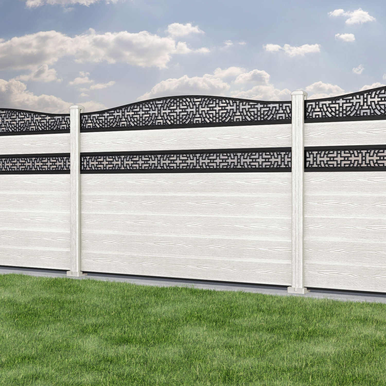 Classic Kumo Curved Top Split Screen Fence Panel in Light Stone - Durable Composite Fence Posts for Backyard Privacy & Outdoor Decoration | Perfect for Patio, Garden, and Poolside Landscaping