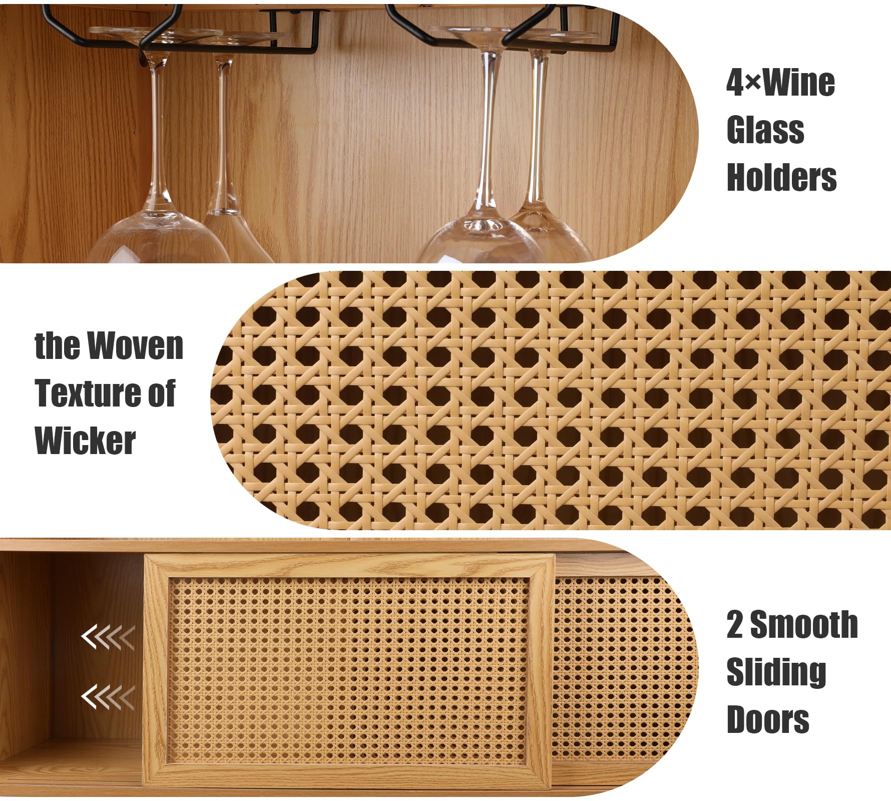 ZYBT Coffee Bar Cabinet with Storage - Rattan Liquor Cabinet for Home Bar, Wine & Glass Storage, Boho Sideboard Buffet Table for Kitchen & Dining Room | Perfect for Entertaining, Small Space Storage & Coffee Station Setup
