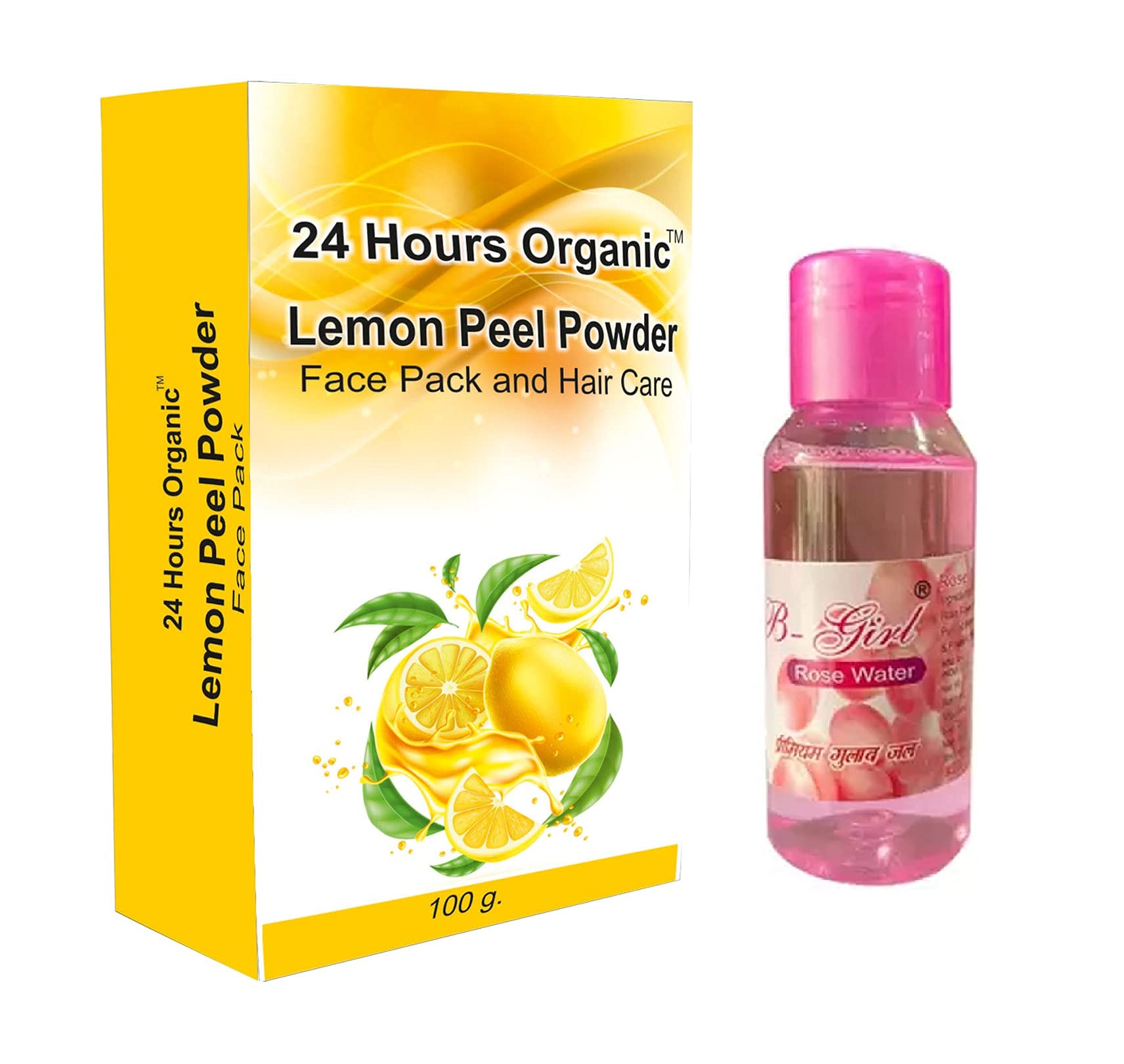 Organic Lemon Peel Powder Face Mask for Glowing Skin - Brightening, Tan Removal, Anti-Acne Treatment - 300g (Pack of 3) with Free Rose Water (180ml Total) - Perfect for Daily Skincare & Spa Nights