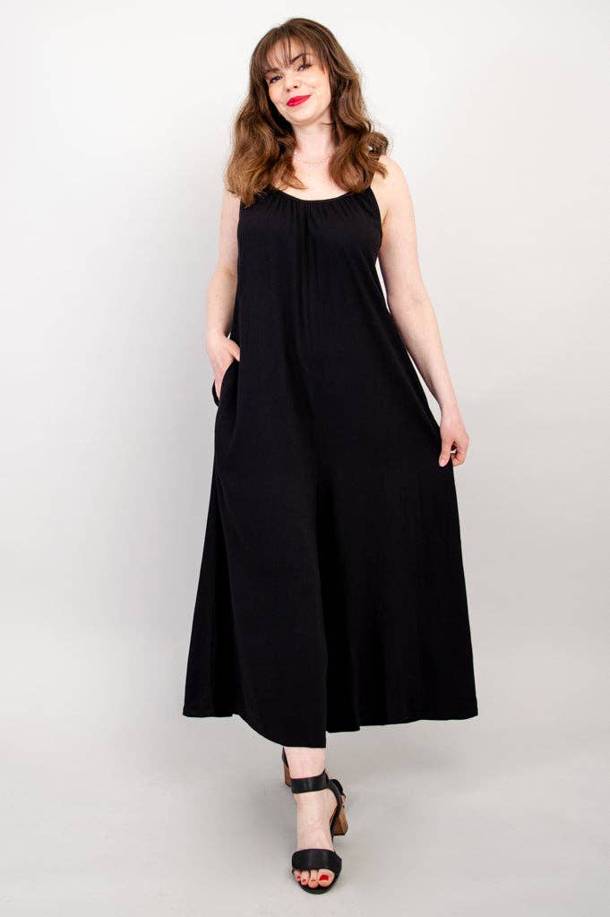 Joanna Black Linen Bamboo Jumpsuit for Women - Comfortable Summer Romper with Pockets - Perfect for Beach, Vacation & Casual Outings