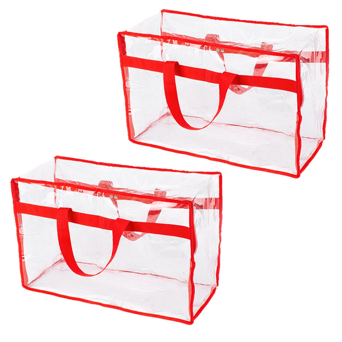 Christmas Village Storage Set - 2 Pack Clear PVC Organizer Bags with Zipper for Holiday Decorations, Toys & Wrapping Paper - Perfect for Bedroom Closet, Wardrobe & Seasonal Storage (Red)