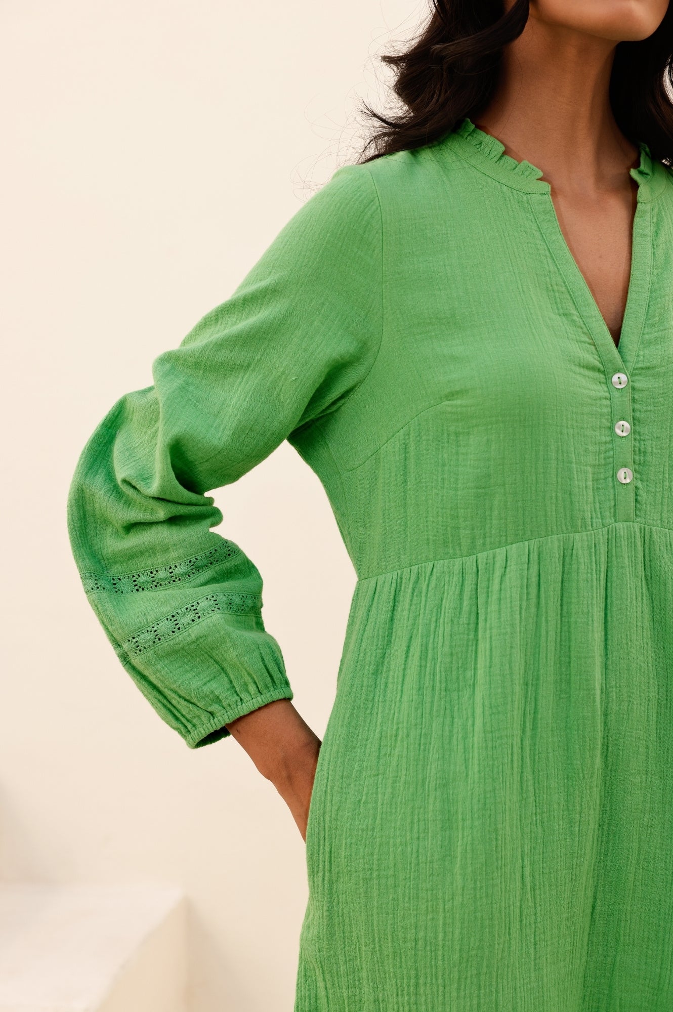 Sadie Organic Cotton Cheesecloth Dress - Soft & Breathable Green Summer Dress for Women | Perfect for Beach, Picnic & Boho Fashion