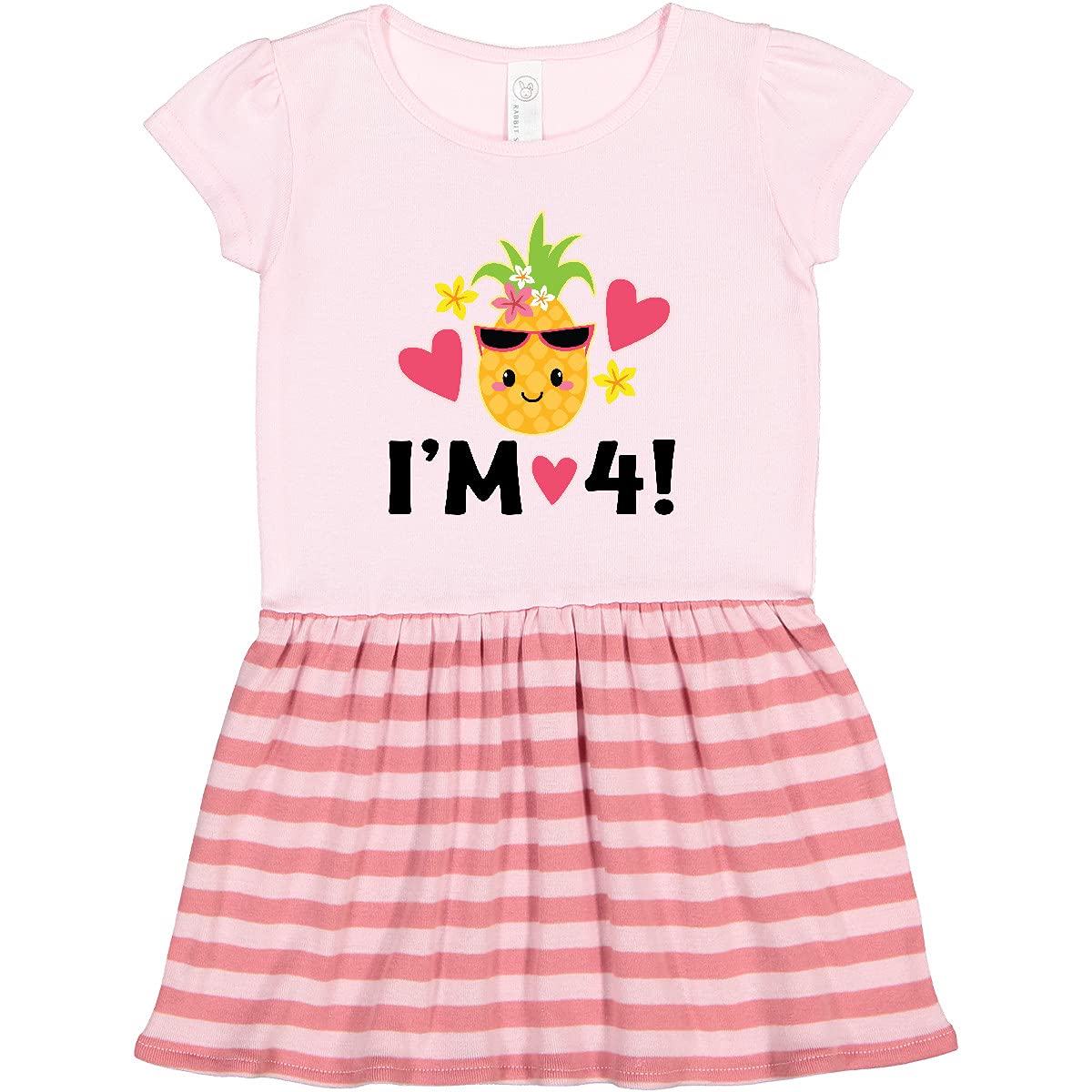 Inktastic 4th Birthday Pineapple Girls Toddler Dress - Cute Tropical Outfit for Birthday Party, Photo Shoot & Summer Vacation