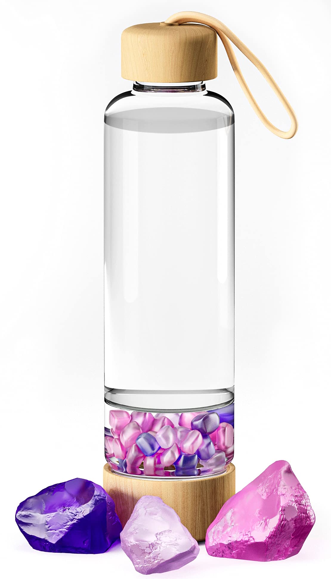 Healing Water Bottle with Mixed Gemstones - Crystal Infused Glass Bottle for Positive Energy & Wellness - Perfect for Yoga, Meditation & Daily Hydration