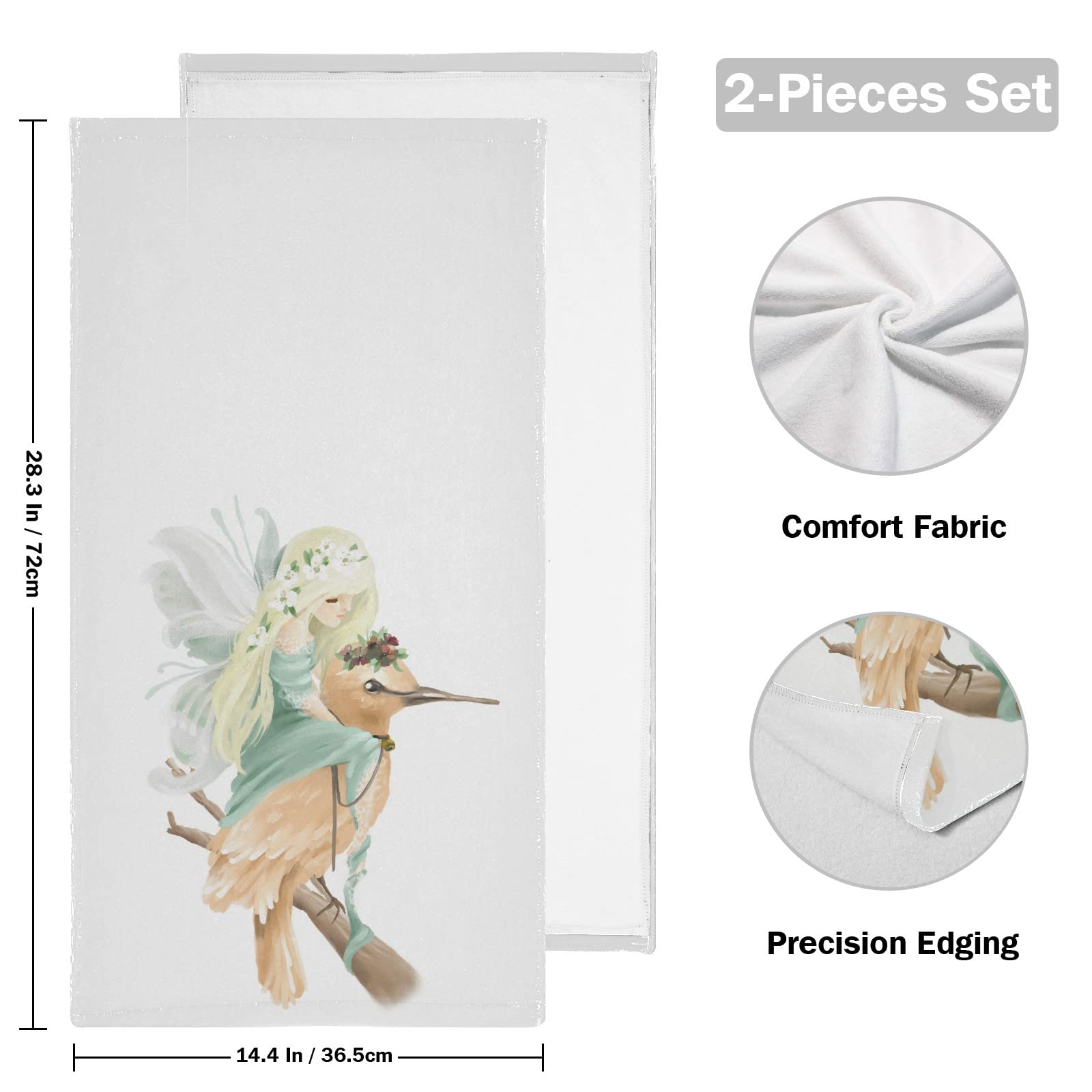 Fairy Bird Floral Bathroom Hand Towels - Soft Absorbent Bouquet Flower Wreath Kitchen Dish Towels for Home, Hotel & Spa | Perfect for Guest Use, Holiday Decor, Yoga & Gym Showers