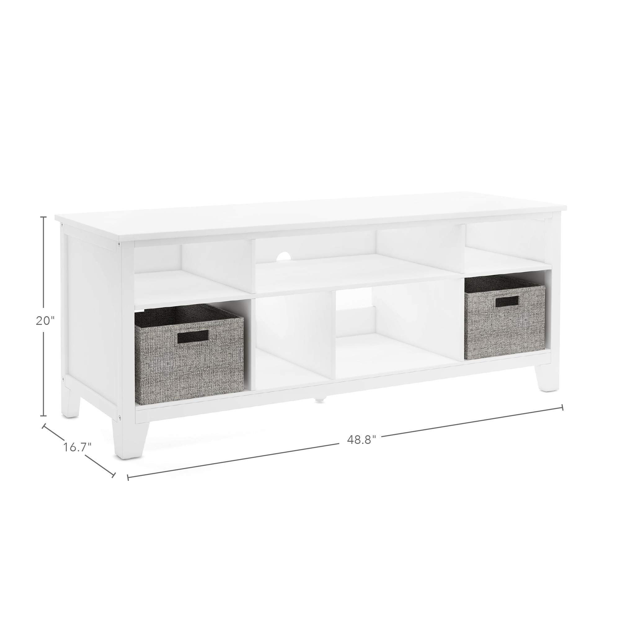 Martha Stewart Kids' Media Console - Creamy White Wooden TV Stand with Storage Shelves & Fabric Bins, 55 Inch TV Entertainment Center | Perfect for Playroom, Living Room & Bedroom Organization