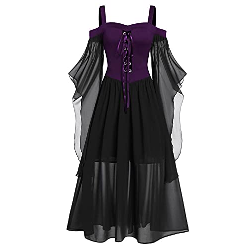 2022 SUSHANG Women's Plus Size Gothic Prom Dress - Cold Shoulder Butterfly Sleeve Lace-Up Cocktail Dress in Purple | Perfect for Halloween, Summer Parties & Wedding Events