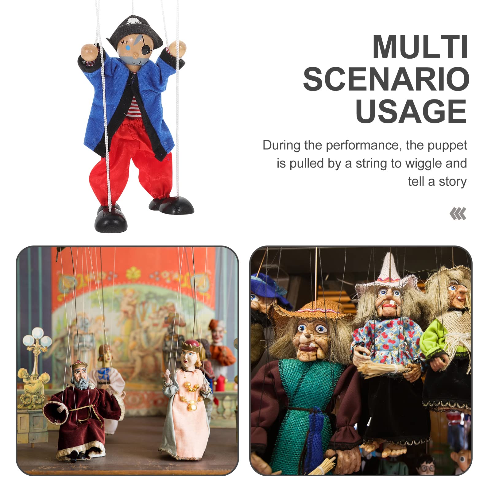 LUOZZY 2Pcs Wooden Pirate Marionette Puppet Set - Handcrafted Pull String Puppet Toys for Kids, Clown & Pirate Characters - Perfect for Birthday Parties, Holiday Gifts & Interactive Play (Blue) | Great for Storytelling, Classroom Activities & Family Entertainment