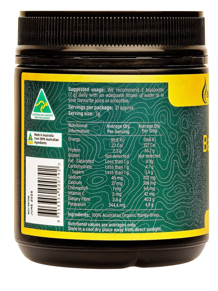 Organic Barley Grass Powder 150g - Australian Grown, Nutrient-Rich Superfood for Smoothies, Juices & Detox Drinks | Vegan, Gluten-Free Supplement for Energy & Wellness