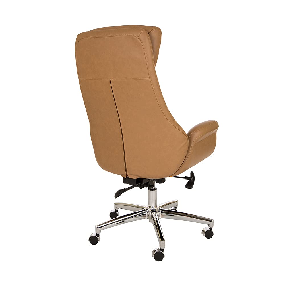 Glitzhome Modern High Back PU Leather Office Chair - Adjustable Lumbar Support Ergonomic Computer Desk Chair, Swivel Task Chair for Home & Executive Workspaces (Camel) | Perfect for Long Work Hours & Gaming Sessions