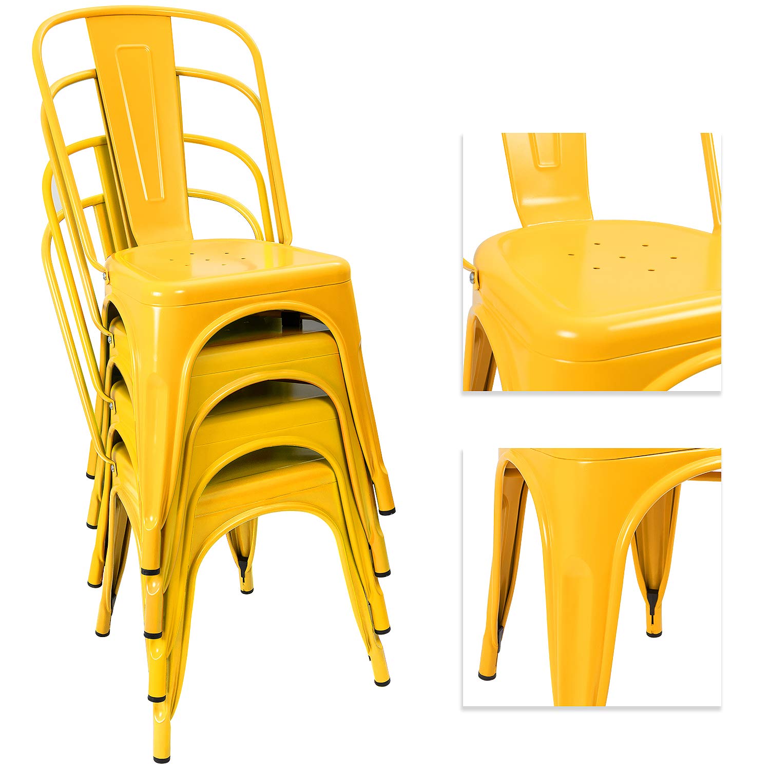 **Distressed Style Metal Indoor-Outdoor Stackable Dining Chairs Set of 4 - Yellow | Kitchen, Patio, Garden & Side Chairs for Home & Restaurant Use**