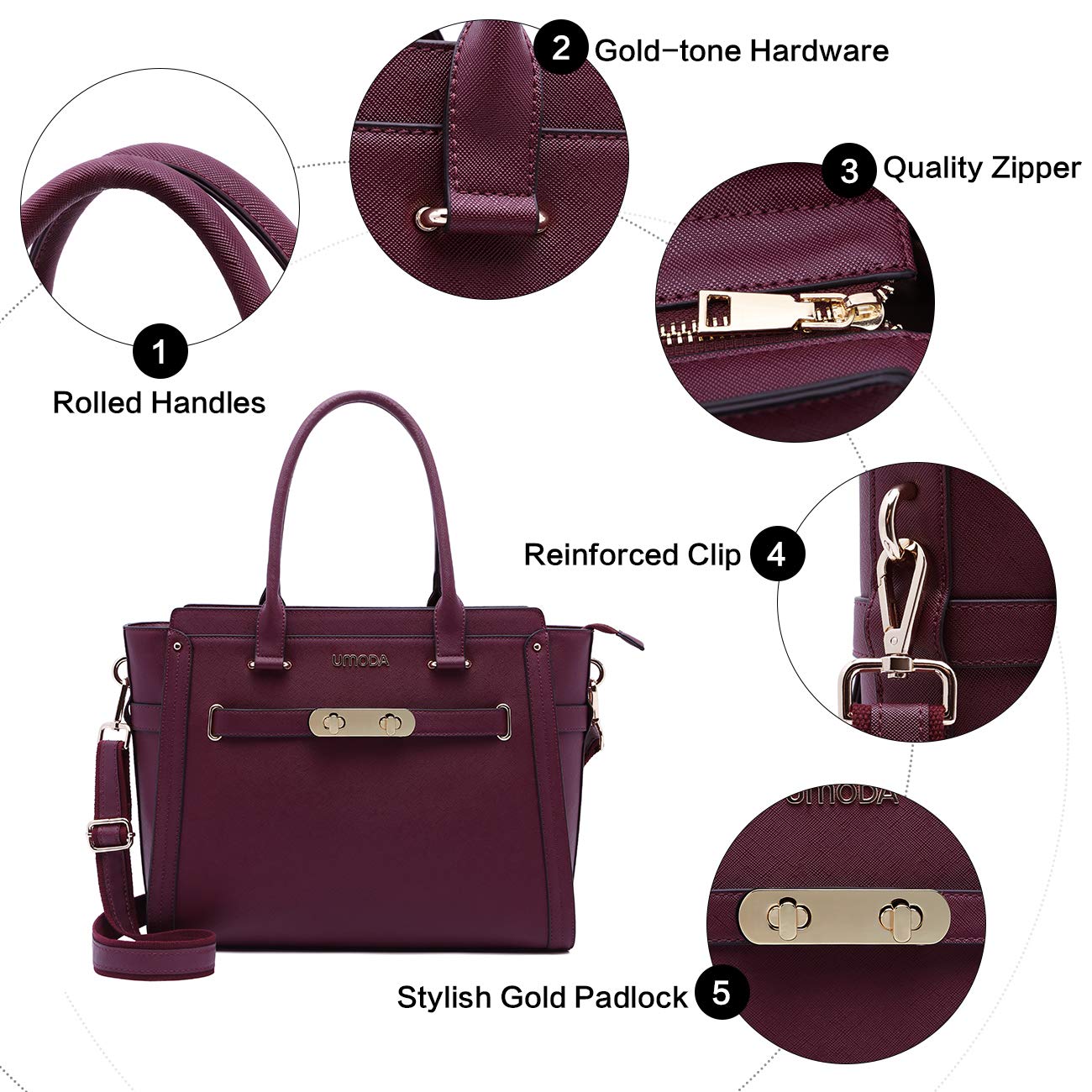 Stylish 15.6 Inch Laptop Tote Bag for Women - Multi-Pocket Padded Computer Bag with Shoulder Strap (Burgundy) - Perfect for Work, Travel & College Commute