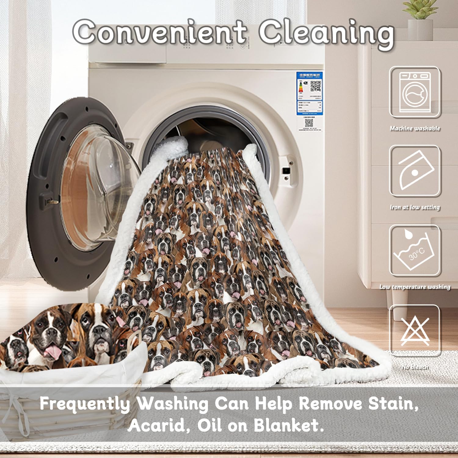 **BlessLiving Reversible Sherpa Fleece Blanket - Ultra Soft Cozy Throw with Cute Boxer Dog Print for Kids, Adults & Pets - Perfect Gift for Dog Lovers (50