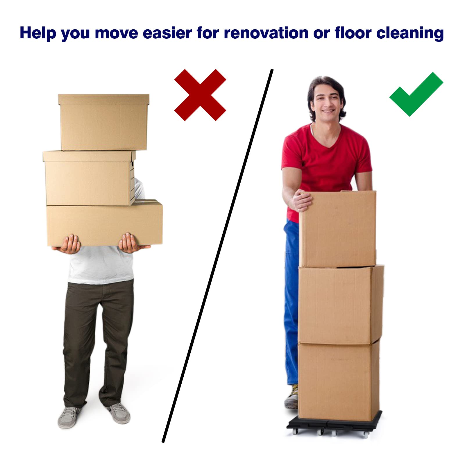 Nellyke 2-Pack Small Flat Furniture Dolly with 4 Wheels - 500Lbs Capacity Heavy Duty Moving Dolly, Connectable & Portable Appliance Movers for Sofa, Refrigerator, Washer - Black | Home & Office Moving Solution