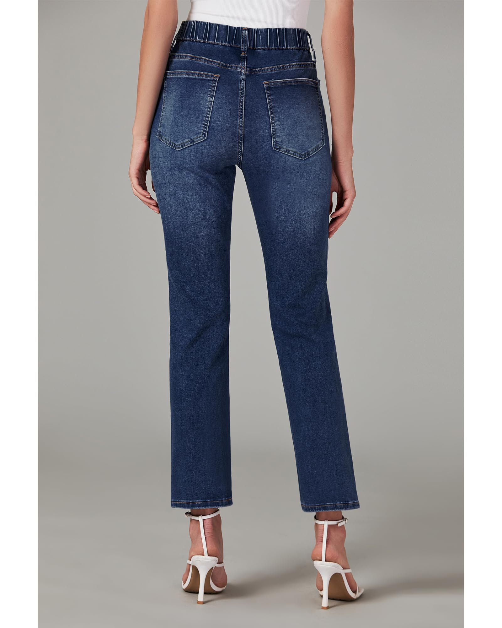 GRAPENT Women's Straight Leg Jeans - High Waisted Pull On Stretchy Denim Pants with Elastic Waist | Trendy Cropped Ankle Length | Perfect for Casual Wear, Office Outfits & Weekend Errands