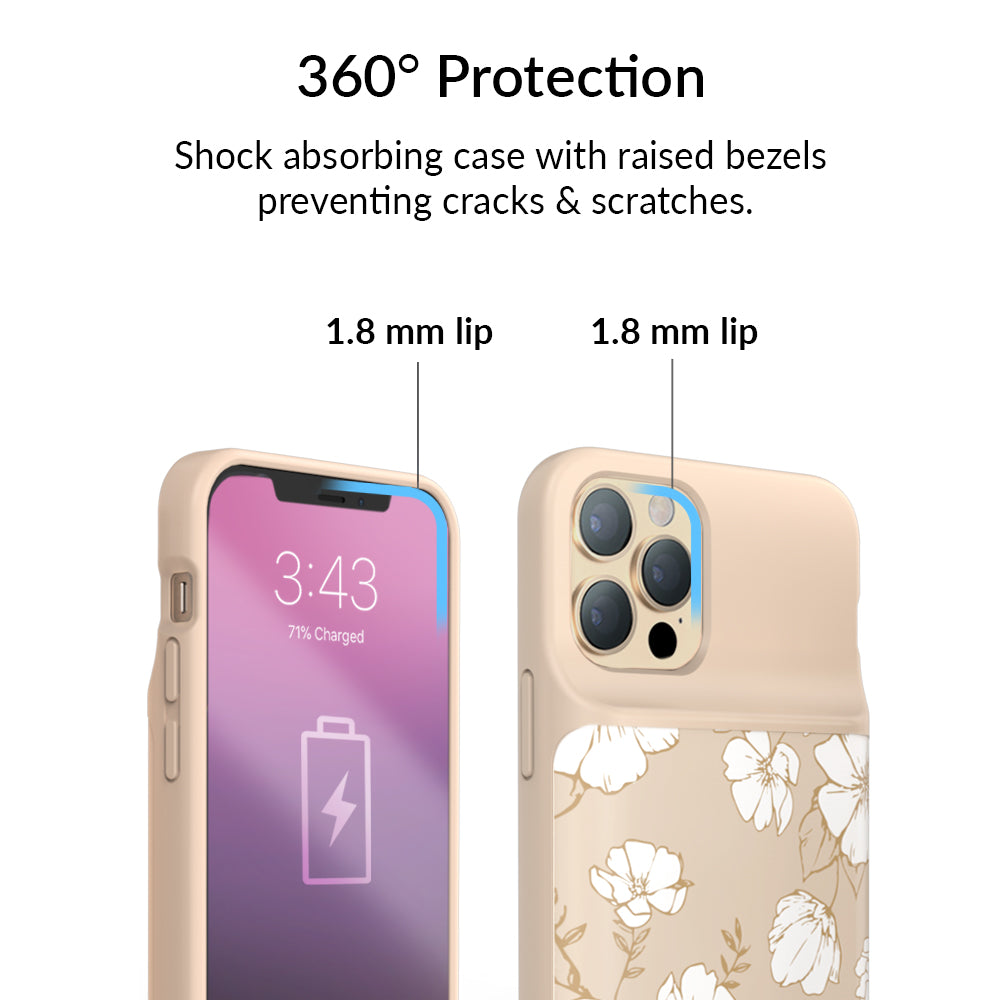 White Floral iPhone Charging Case - Portable Battery Charger for iPhone 11/12/13/14/15 - Perfect for Travel, Work & Daily Use