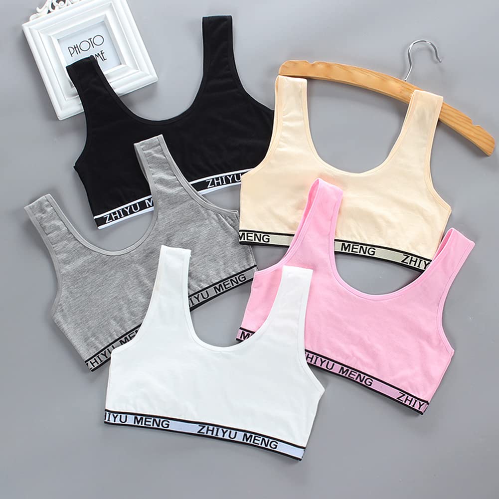 4-Pack Girls' Modern Cotton Bralette - Seamless Comfort Stretch Sports Bras for Kids & Teens - Soft Training Bras with Breathable Fabric - Perfect for School, Yoga, Dance & Everyday Wear