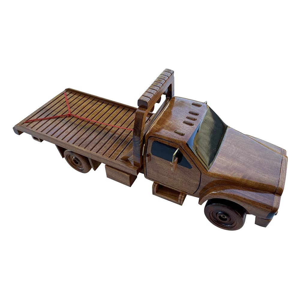 Premium Mahogany Wood Flatbed Tow Truck Model - Collectible Miniature Desktop Truck for Office Decor, Gifts & Car Enthusiasts - Perfect for Home, Office Display & Model Car Collections