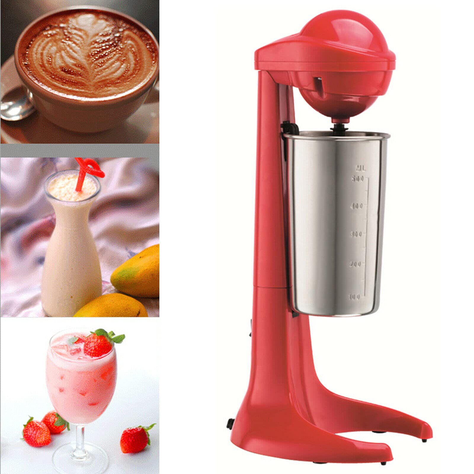 OUKANING 110V Electric Milkshake Maker - 500ML Stainless Steel & Plastic Blender for Smoothies, Coffee, Baking - 100W Milk Frother & Drink Mixer - Perfect for Kitchen, Cafe & Home Use