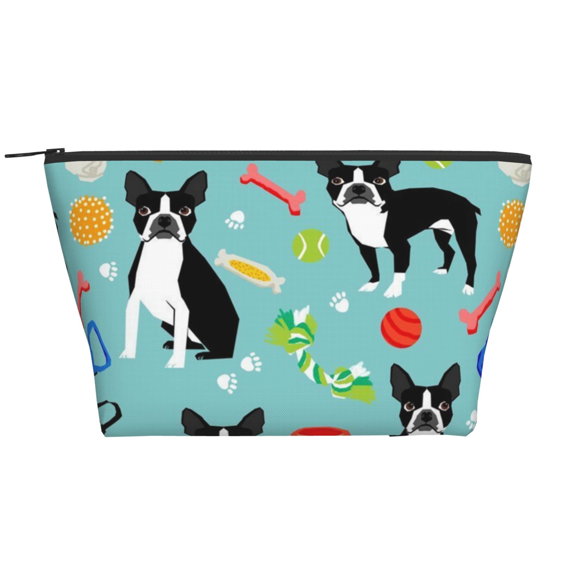 Waterproof Oxford Cosmetic Bag for Women & Girls - Lightweight Travel Toiletry Organizer, Makeup Pouch, Pencil Case | Perfect for Travel, Gym, School & Daily Use - Cute Boston Terrier Dog Print Design
