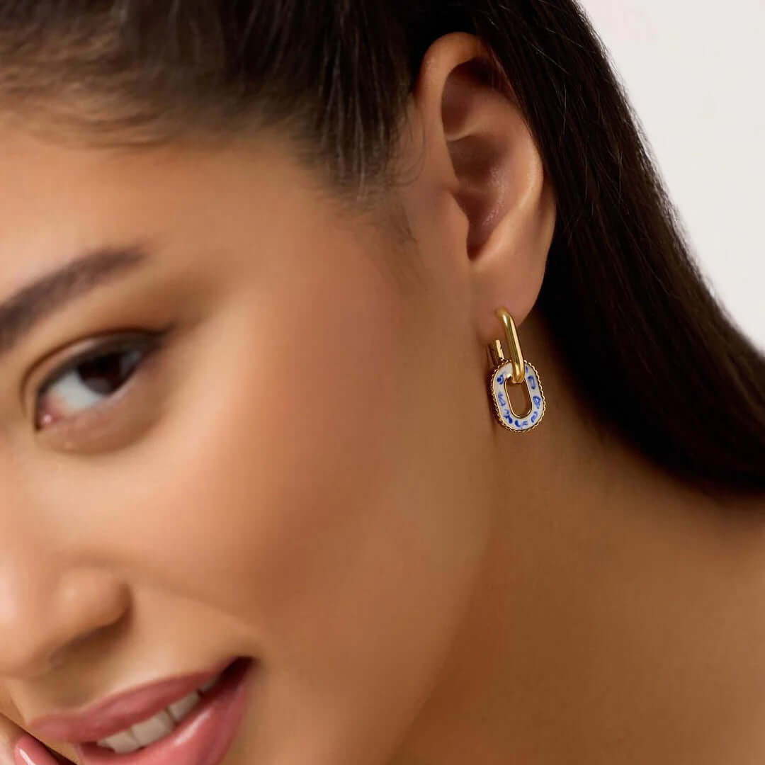 Elegant Porcelain Marble Double Hoop Earrings for Women | Trendy T227 Jewelry for Party, Wedding & Everyday Wear