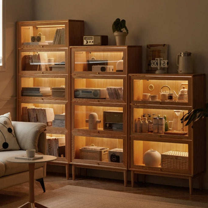 Solid Oak Wood Multi-Layer Flip Door Side Cabinet & Bookcase - Perfect for Living Room, Bedroom, and Office Storage & Organization