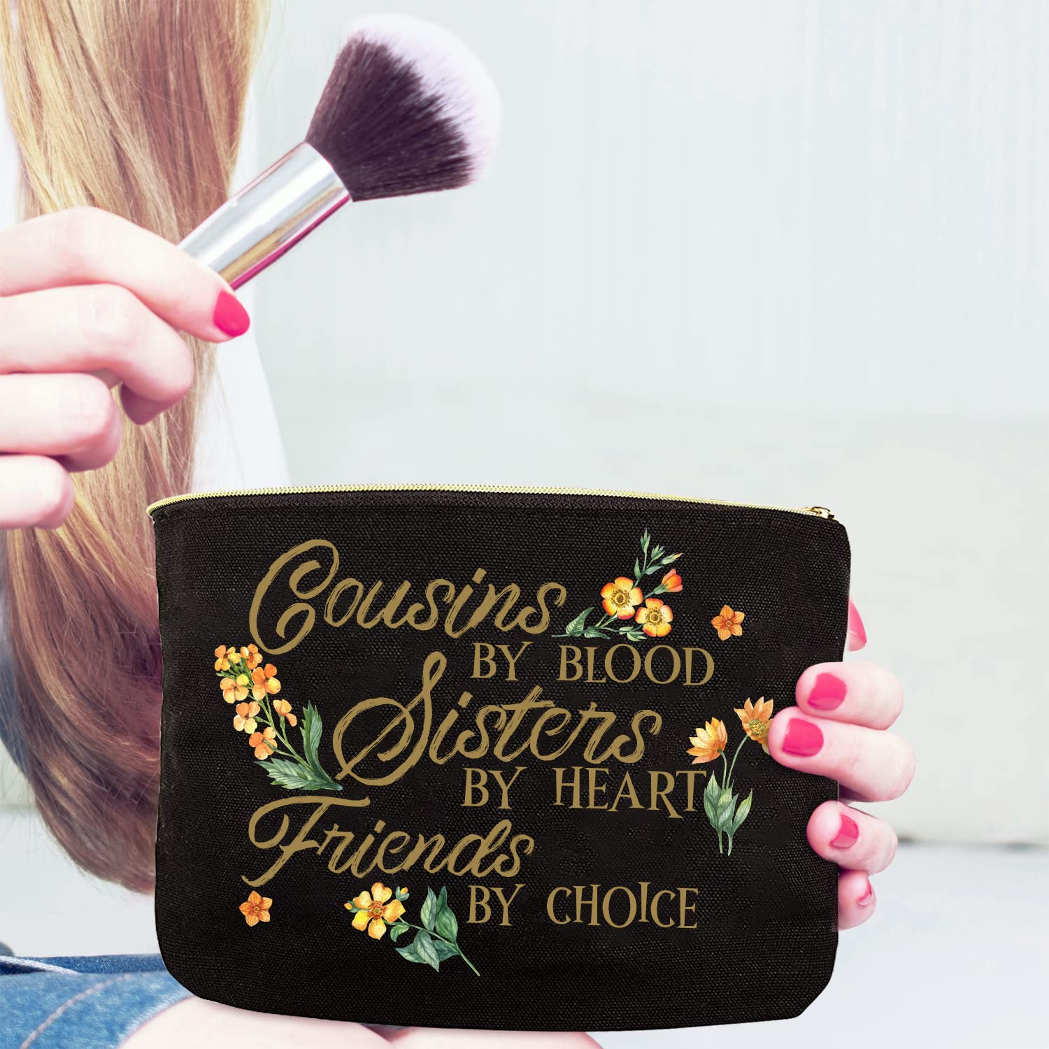HnoonZ Cousin Gifts for Women - Christmas Makeup Bag & Travel Toiletry Organizer with Zipper & Compact Mirror | Perfect for Cosmetics Storage, Travel Essentials & Holiday Presents