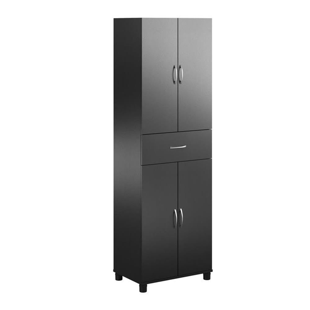 Pemberly Row Mid-Century Modern Storage Cabinet with Drawer - Black Wooden Dresser for Bedroom, Living Room & Office Organization