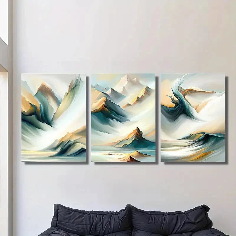 3-Piece Abstract Mountain Texture Metal Wall Art - Ready to Hang Modern Home Decor for Living Room, Bedroom & Office
