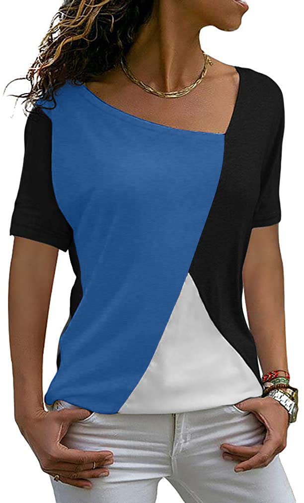 AYIFU Women's Summer Short Sleeve Color Block Tunic Top - Casual Blouse for Beach, Vacation & Everyday Wear