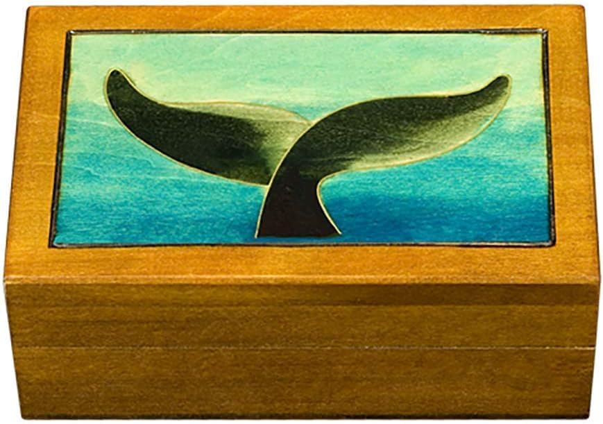Handmade Wooden Jewelry Box - Moby Dick Whale & Ocean Themed Decorative Keepsake Box - Perfect for Jewelry Storage, Gift Giving & Home Decor